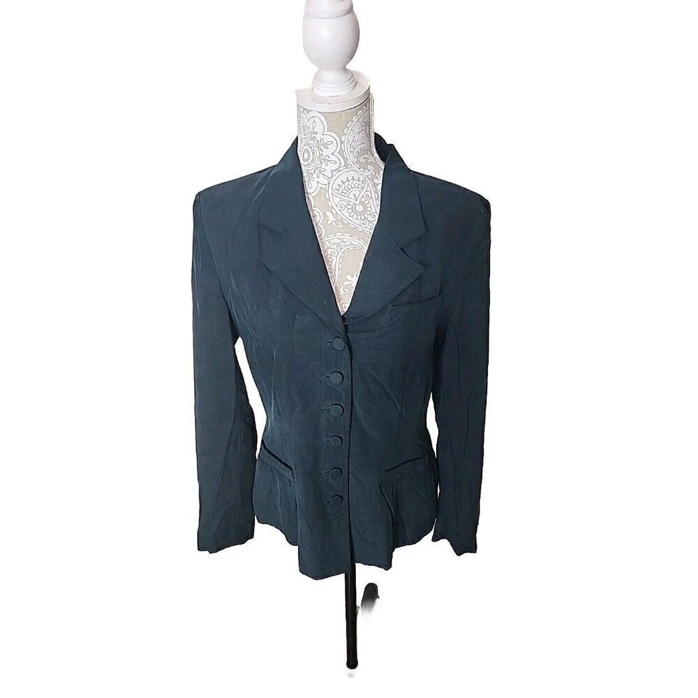Monsoon Blazer Vintage Green Lined Silk Single Breasted Jacket Women's 14